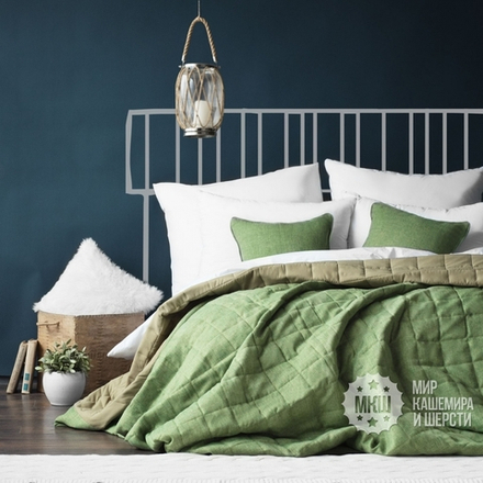 Покрывало на кровать под лен ДЖЕРРИИ (арт. BL02-274-07) - зеленое