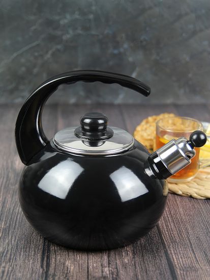 Чайник 2,5 л. эмалированный со свистком Kamille KM 1039A с черной бакелитовой ручкой