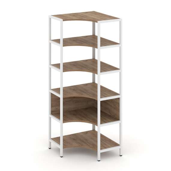 Shelf System Односекционный угловой стеллаж пятиярусный SN.STMU-511 Дуб Табак/Металл Белый 810*810*1