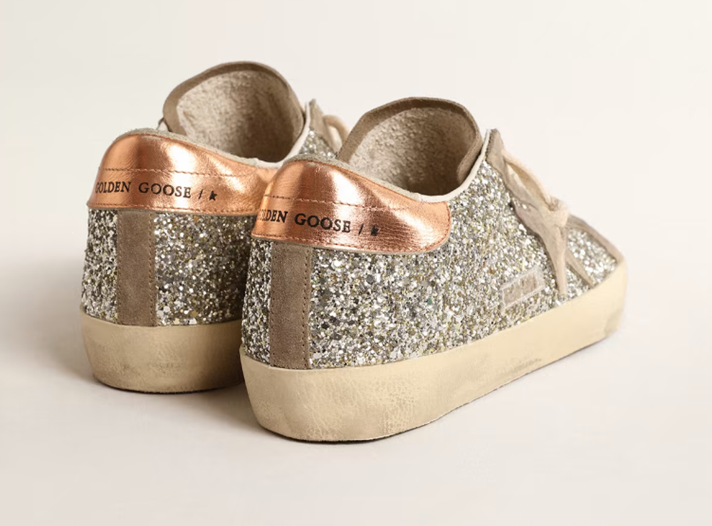 Кеды Golden Goose Super-Star in platinum glitter with dove-gray suede star