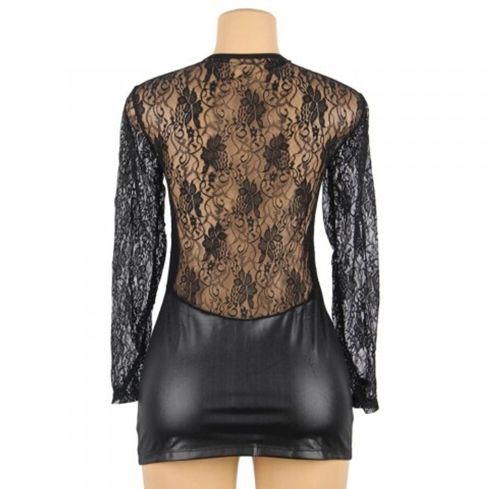 Кожаное платье с кружевной отделкой Ohyeah Sexy lace +стринги, S-M