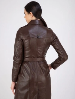 Тренч длинный кожаный с поясом плащ на весну