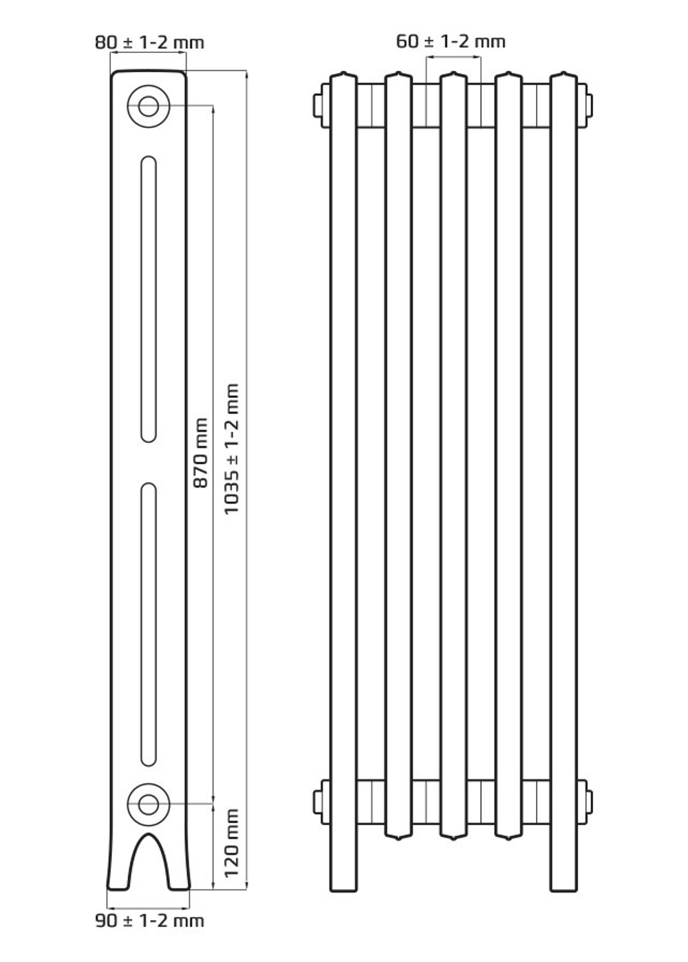 Радиатор чугунный РАДИМАКС DERBY 870, 4 секции, D 870-4s