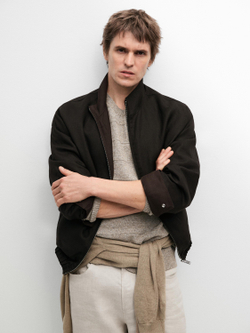 Massimo Dutti Двусторонняя льняная куртка, черный