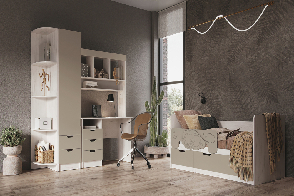 Стол с ящиками Юниор-4, Шарли Мокко, Дуб Крафт Белый