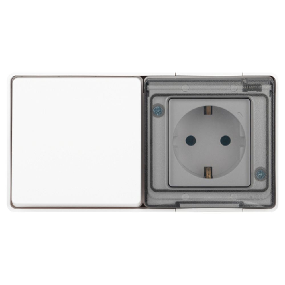 Блок розетка с выключателем ЭРА Эксперт 11-7501-01 IP55, 16A(10AX)-250В, ОУ, белый