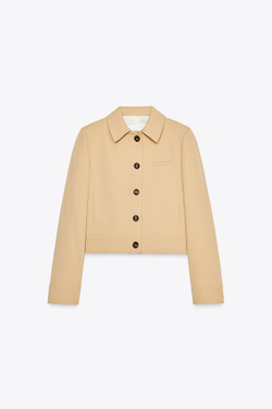 ZARA КОРОТКАЯ КУРТКА С ПОДПЛЕЧНИКАМИ, РЫЖЕВАТО-КОРИЧНЕВЫЙ