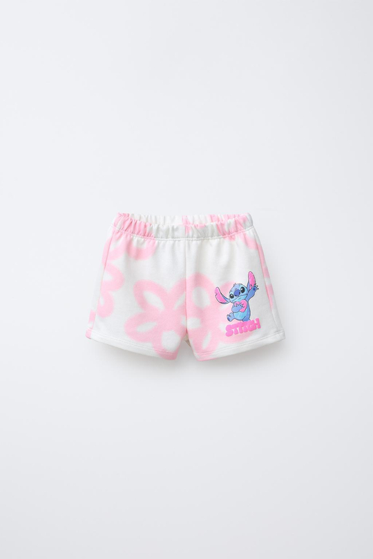 ZARA ШОРТЫ-БЕРМУДЫ С ПРИНТОМ LILO & STITCH © DISNEY, ЖЕЛТОВАТО-БЕЛЫЙ