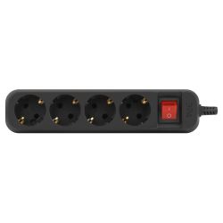 Колодка ЭРА KX-4es-B 4 розетки с зазeмлением с выключателем черная | Колодки