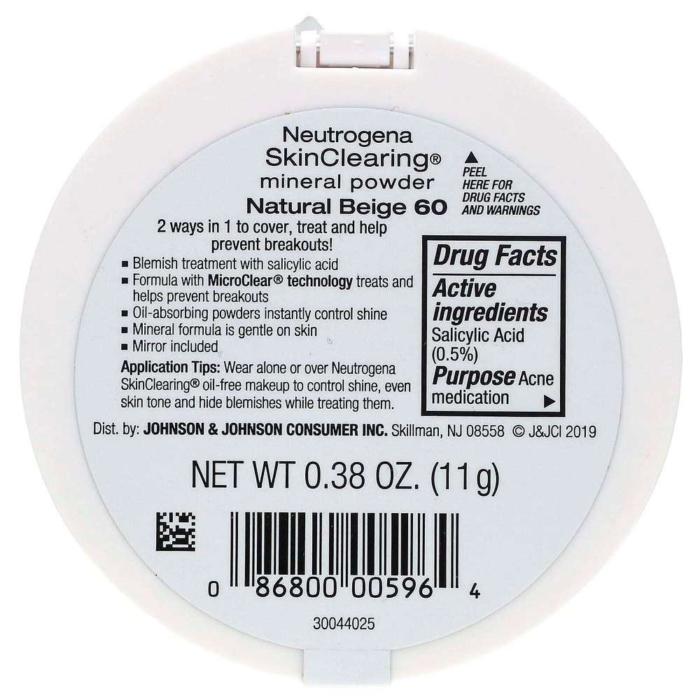 Neutrogena, Очищающая минеральная пудра, натуральный бежевый 60, 11 г (0,38 унции)