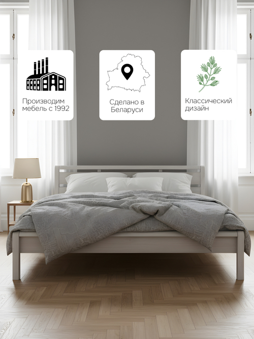 Кровать Мадейра 160х200 из массива сосны с основанием, белая