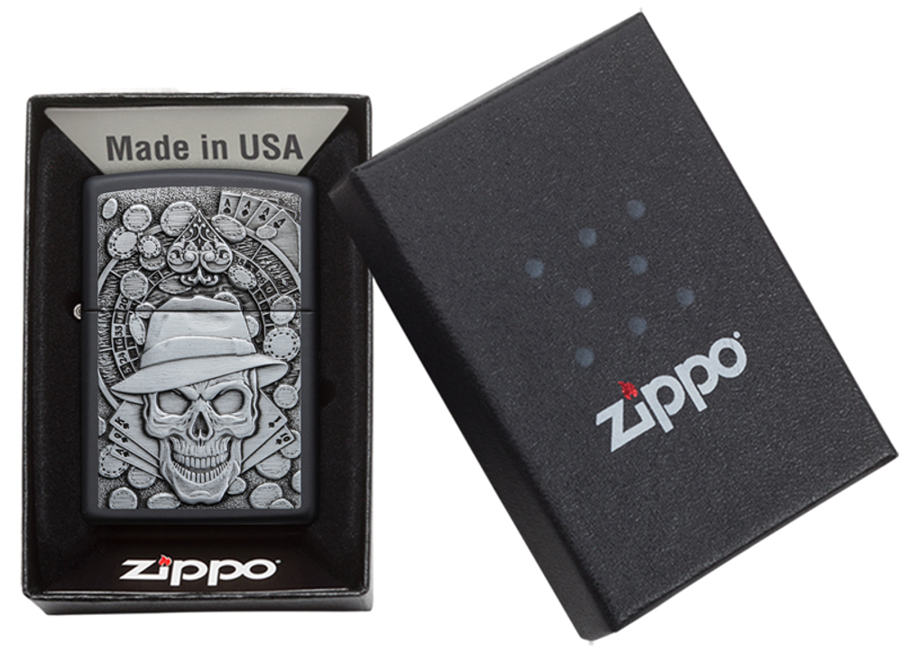 Зажигалка чёрная "Череп в шляпе" Black Matte ZIPPO 49183