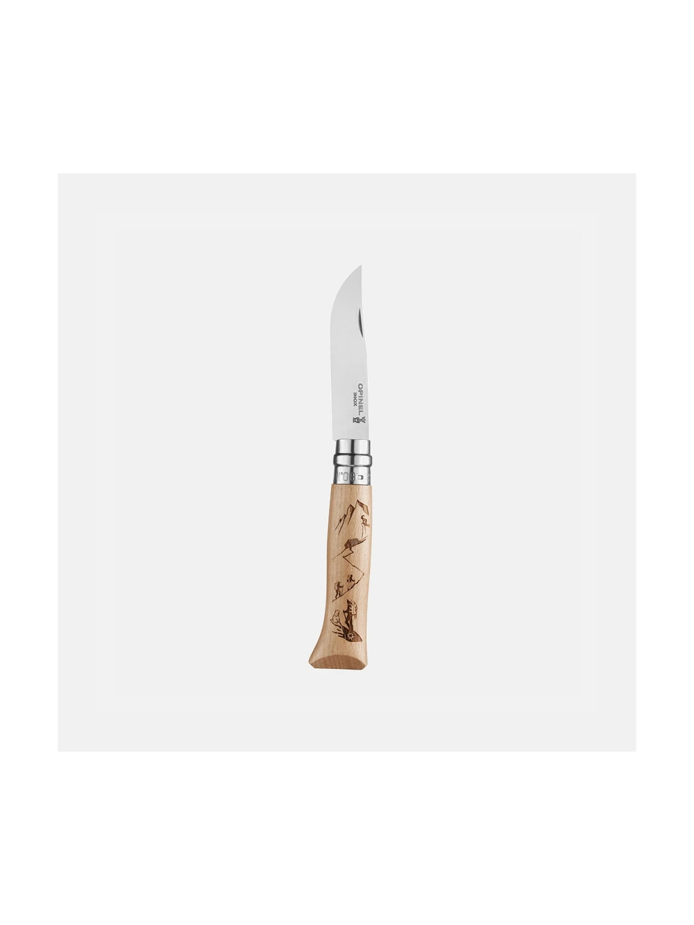 Нож Opinel №8 Alpine adventures, нержавеющая сталь, рукоять дуб, гравировка пеший туризм, 002186