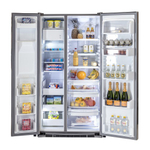 Холодильник IO MABE side by side бордовый ORE24VGHF RR внутри фото