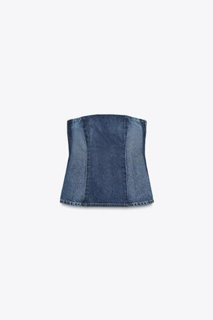 ZARA ДЖИНСОВЫЙ ТОП-БАНДО TRF, МОРСКОЙ СИНИЙ