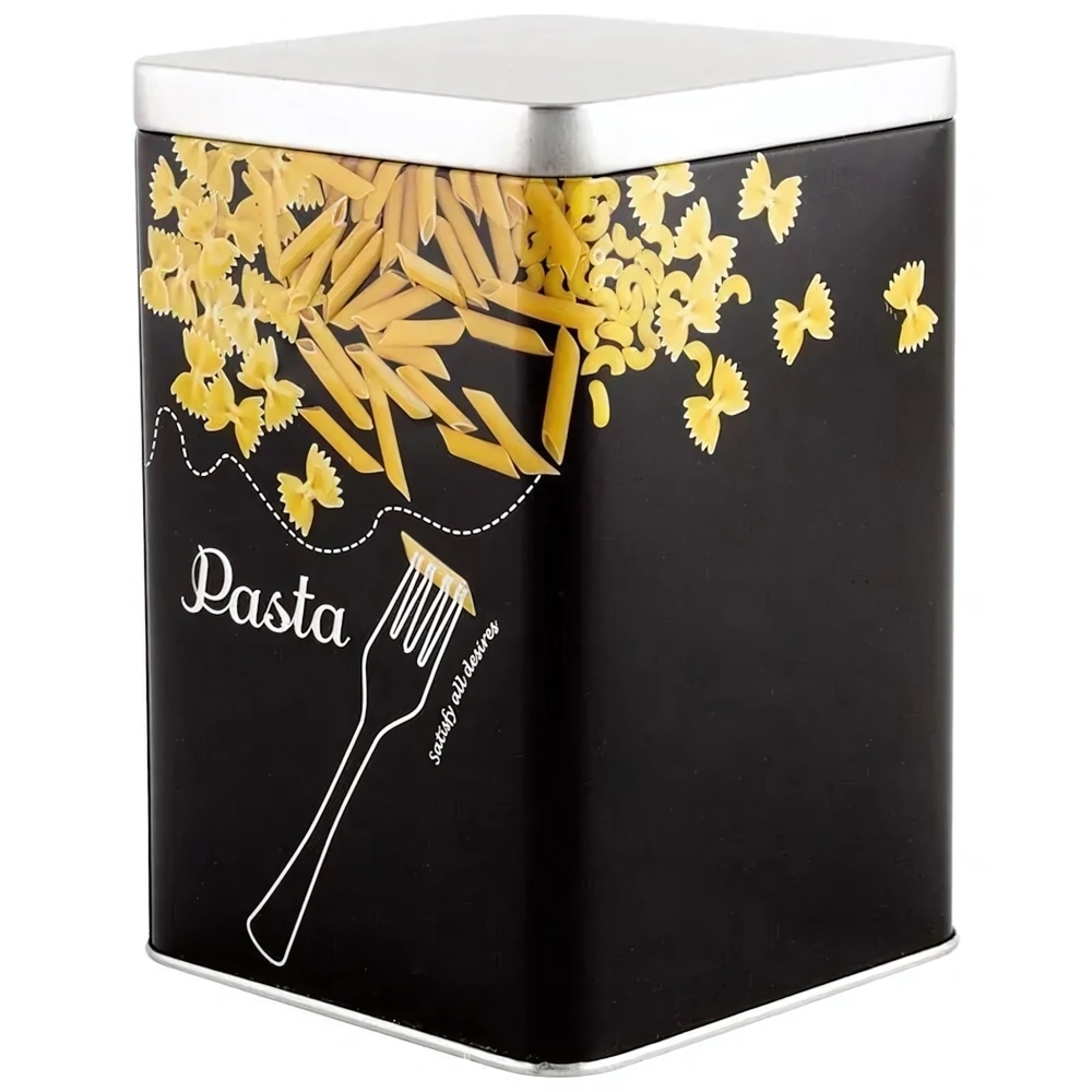 Банка жестяная с крышкой, Макароны, квадратная, 1,0 л