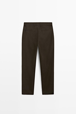 Massimo Dutti Прямые брюки из льна и хлопка с вытачками, коричневый