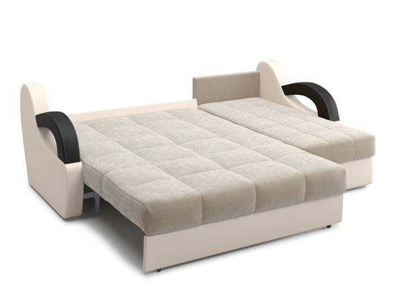 Диван угловой с оттоманкой Мадрид 1,4 - Velutto 17 бежевый/беж кожзам/ коричневая накладка