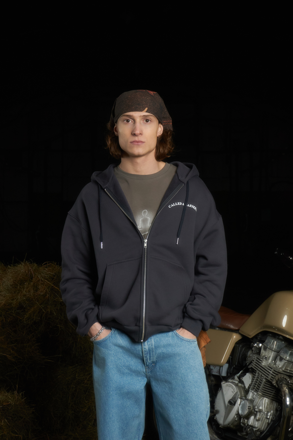 Худи Called a Garment Stamp Heavy Cotton Zip Hoodie "Charcoal Blue"