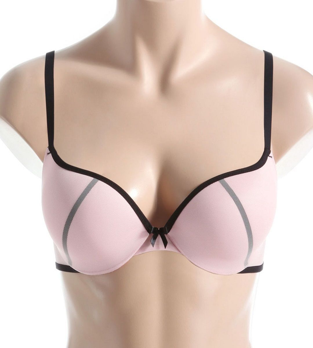 Персиковый бюстгальтер пуш-ап с сеткой поверх чашек (Размер: 80A) (Цвет: персиковый)