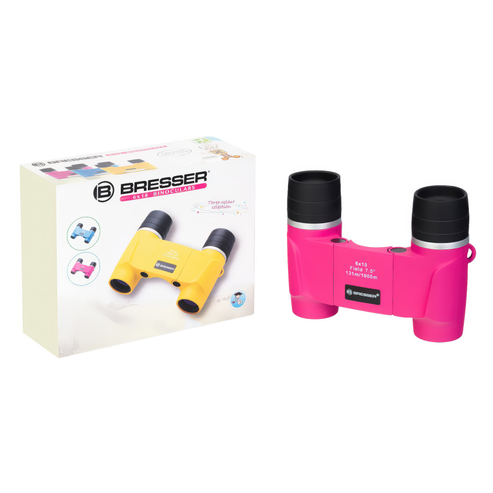 Бинокль детский Bresser Junior 6x18 FF, розовый - Широкое поле зрения