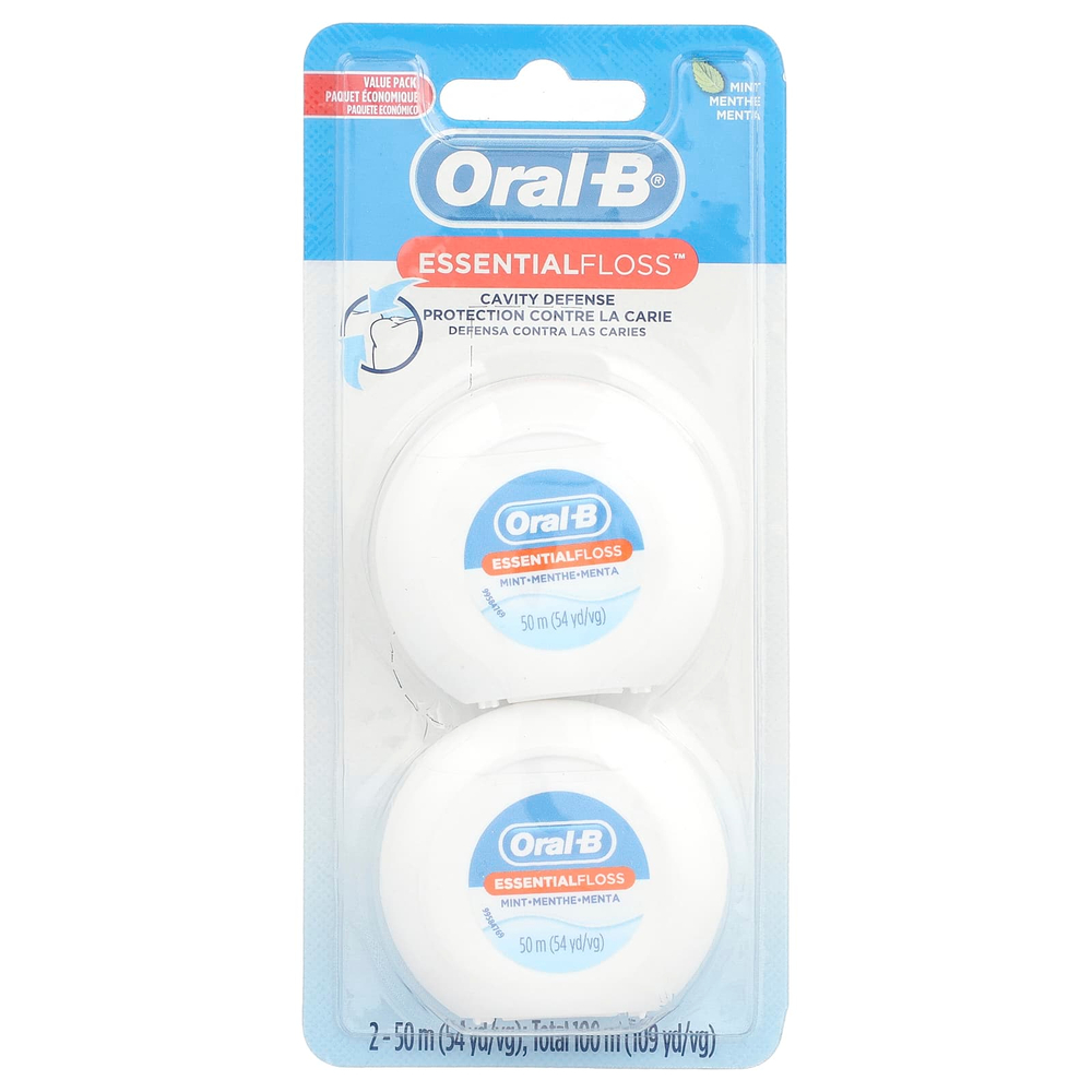 Oral-B, EssentialFloss ™, недорогая упаковка, мята, 2 шт., 50 м (54 ярда)