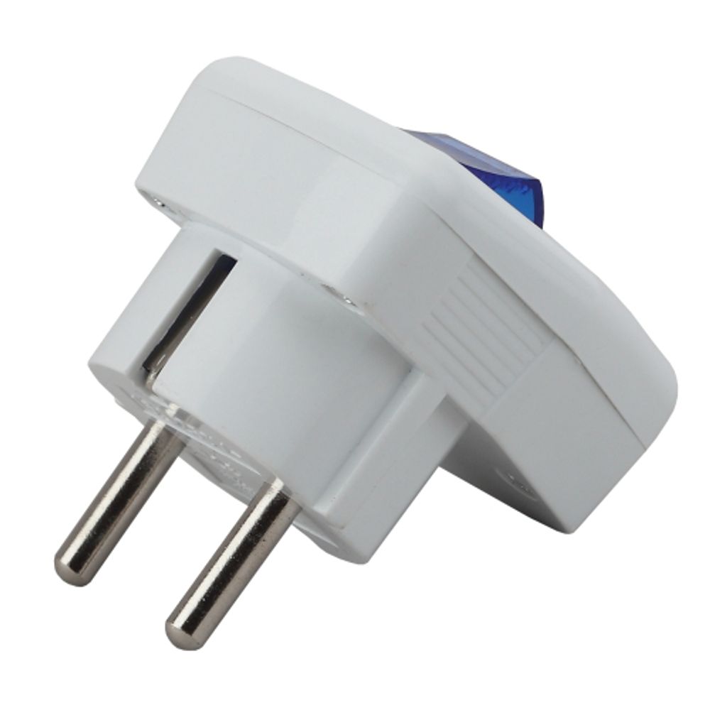 Вилка ЭРА Vx5-W с заземлением с выключателем 16A белая | Штепсельные вилки и розетки