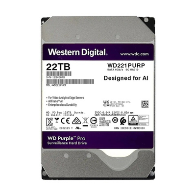 Жесткий диск Western Digital Purple Pro HDD 3.5" SATA 22Tb, 7200 rpm, 512MB buffer (DV&NVR + AI), CMR, WD221PURP