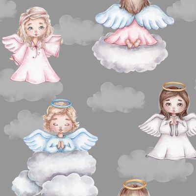 Ангелочки в небе (на сером фоне)