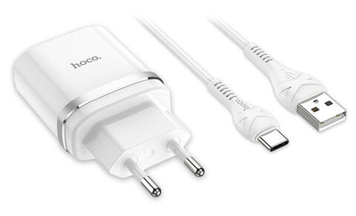 Сетевое зарядное устройство Hoco (C72Q) Quick Charger 3.0 USB 18W + кабель Type C (белый)