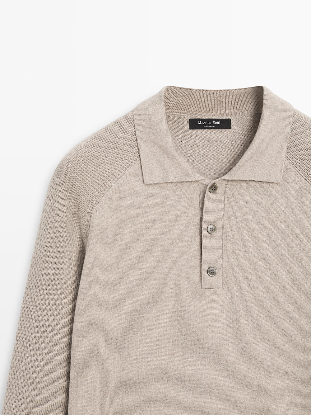 Massimo Dutti Трикотажный свитер-поло из смесового хлопка, норка