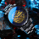 ANGIE PRESENT WATCH Henji Street Style Men"s Watch Black Warrior Iridescent Two Tone Mirror Finish X Blue