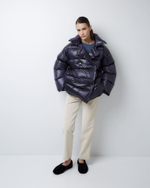 Пуховик двубортный укороченный черничный