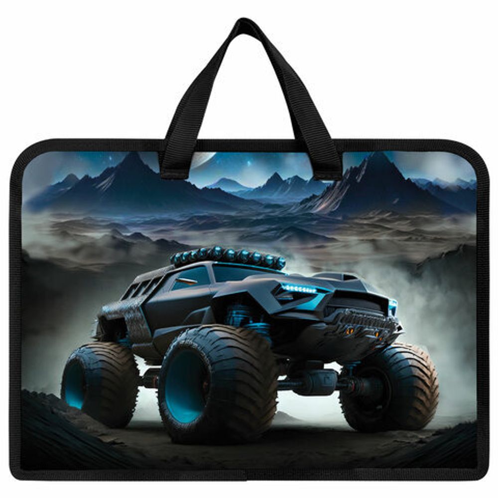 Папка на молнии с ручками ЮНЛАНДИЯ А4, 1 отделение, пластик, ширина 45 мм, "Space driver", 273360