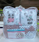 Комплект в кроватку 18 предметов "Милая панда" розовый, сатин