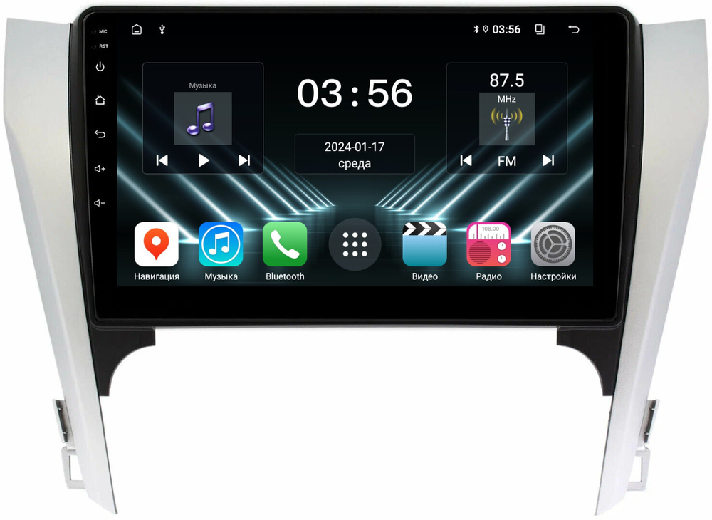 Магнитола Toyota Camry 50 2011-2014 (рамка серебристо-черная) - FarCar DX10-7048B монитор 10" IPS на Android 13, 4+64Гб, CarPlay
