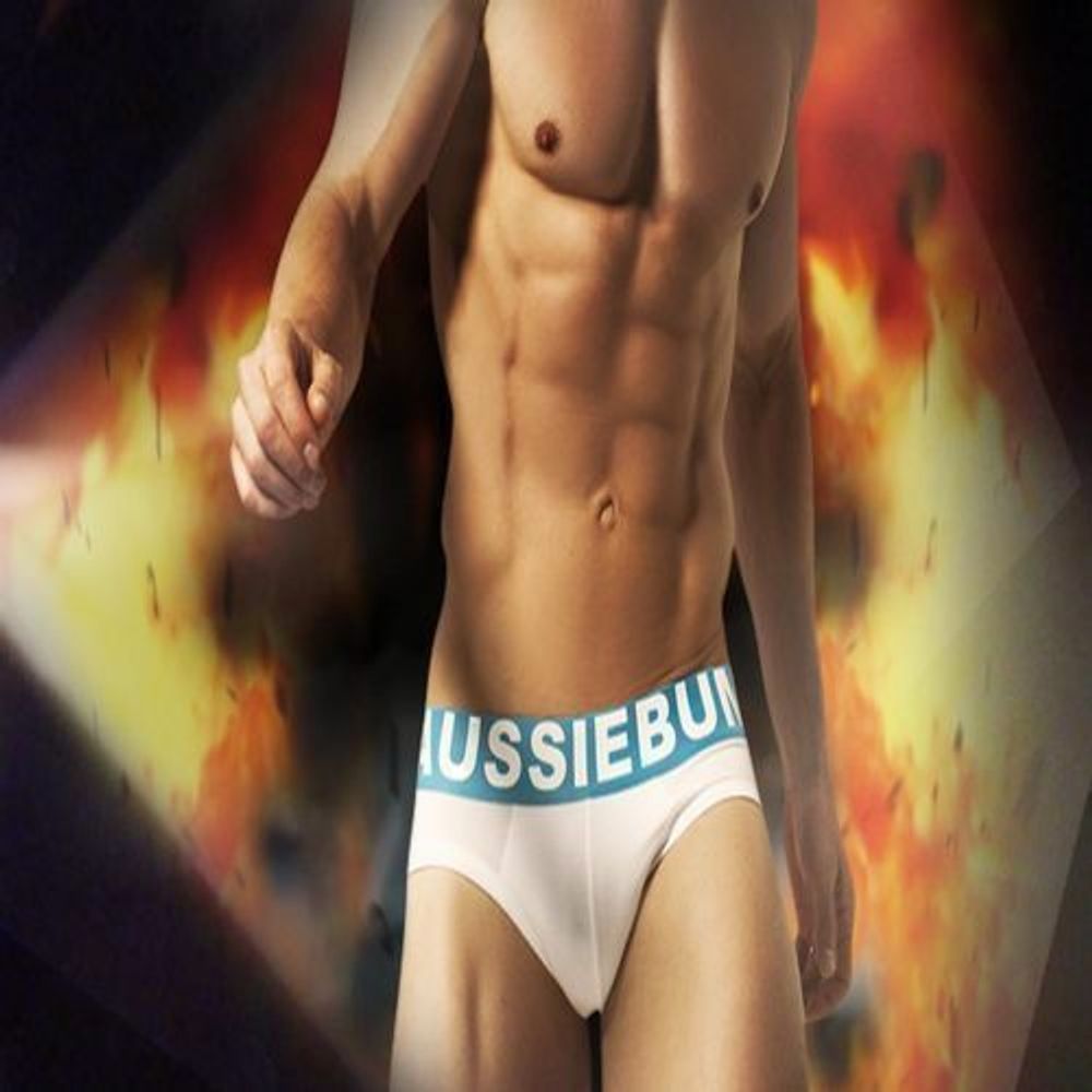 Мужские трусы брифы белые с бирюзовой резинкой Aussiebum Flame Steam Brief AB00262