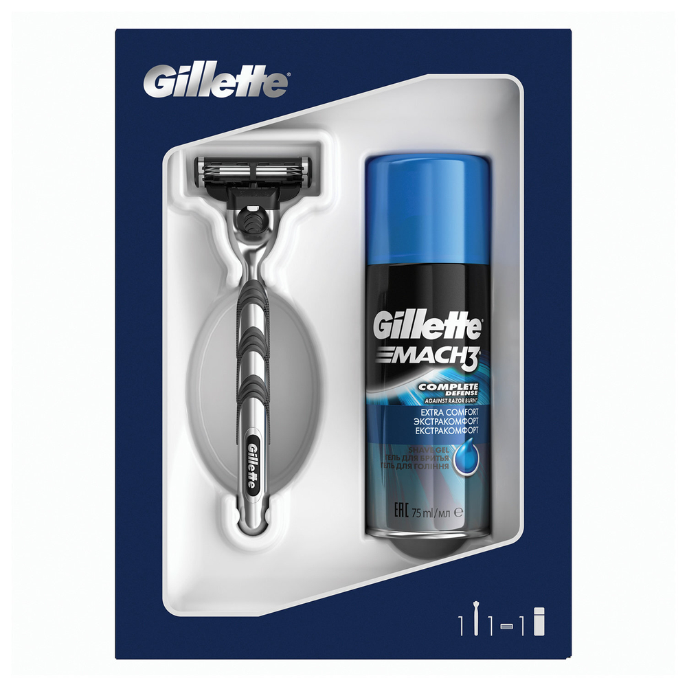 Gillette MACH-3 Станок д/бритья с 1касс. + Гель д/бр Экстракомфорт 75мл