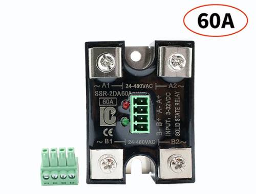 Твердотельное реле двухканальное 60А 24-480VAc, управление 3-32VDc (Китай)