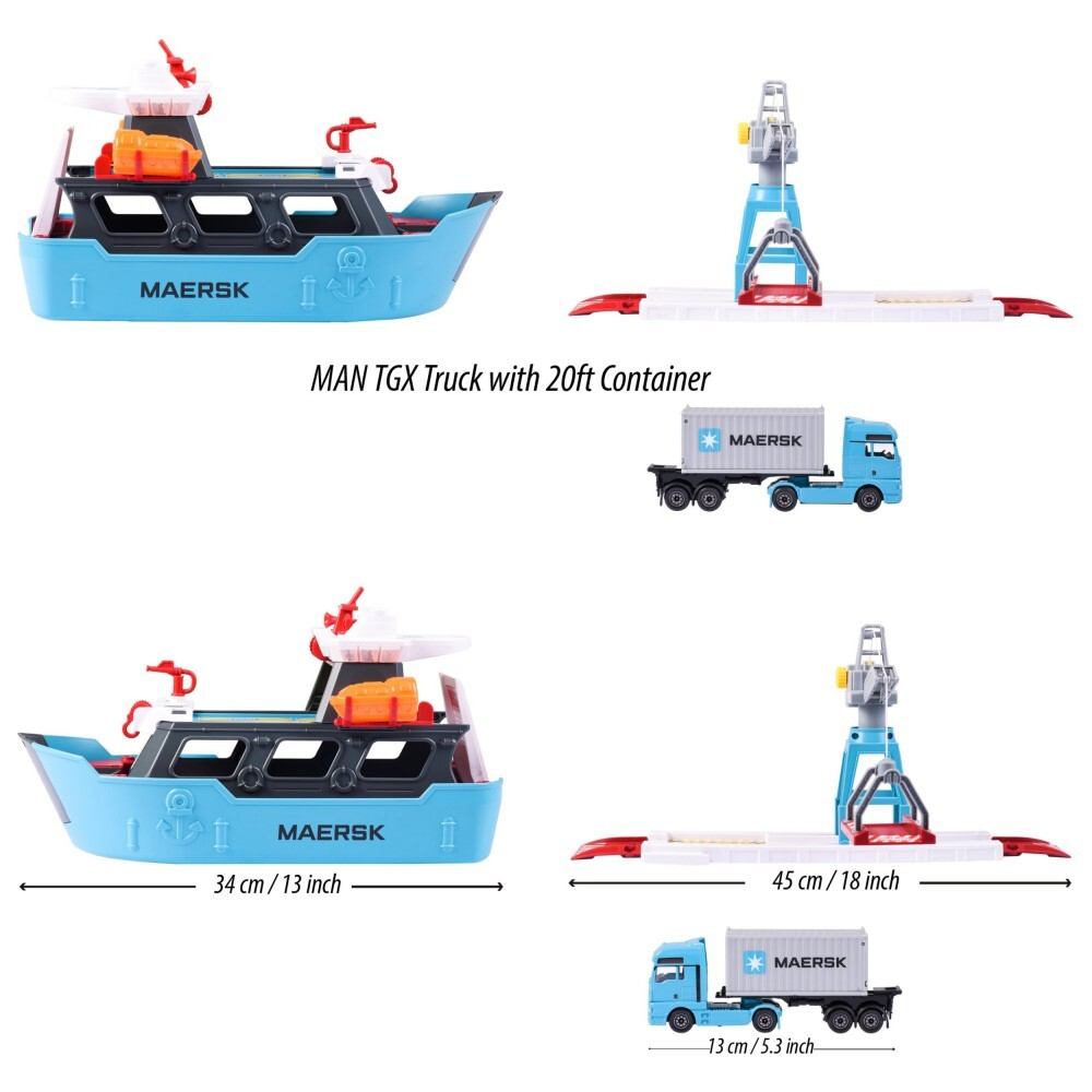 Majorette Creatix - Грузовой корабль с разгрузочной станцией + автомобиль Maersk 2050039 / артикул   2050039  / GTIN 3467452073322