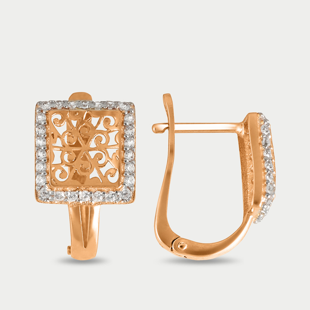 Серьги женские из розового золота 585 пробы с фианитами (арт. 73545)