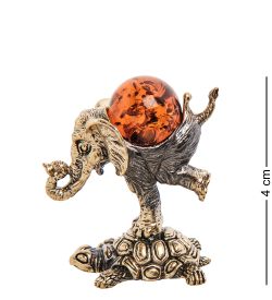 Народные промыслы AM-3257 Фигурка «Слон на черепахе» (латунь, янтарь)
