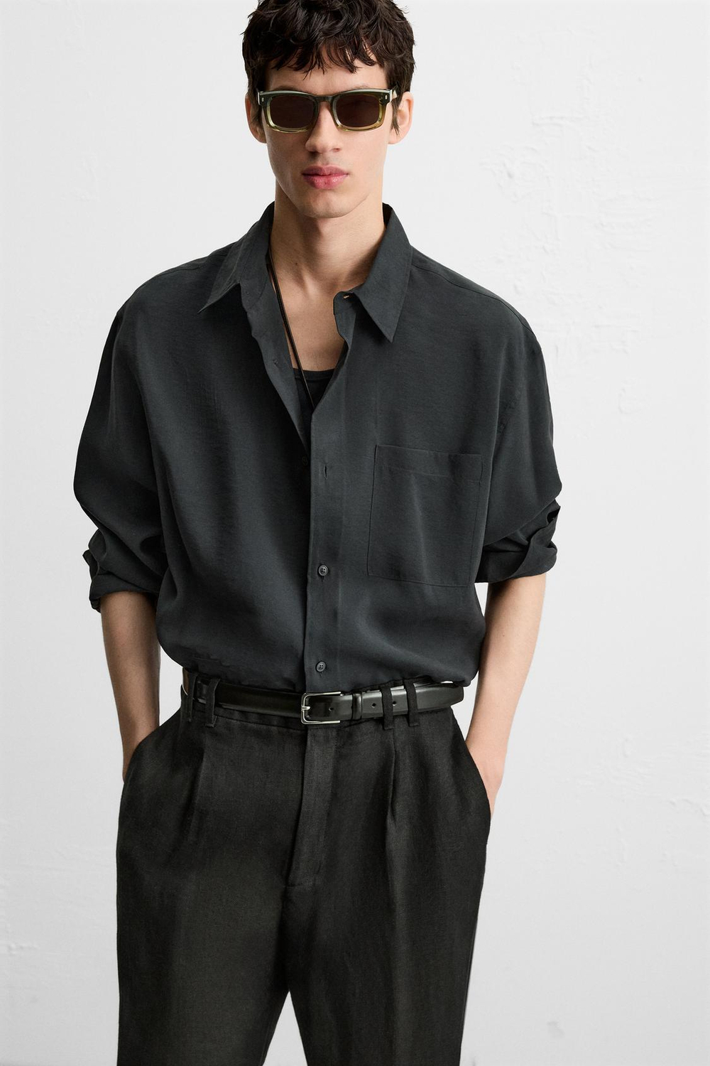 ZARA КОЖАНЫЙ РЕМЕНЬ С ОТДЕЛКОЙ, ЧЕРНЫЙ