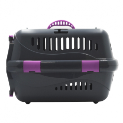 Переноска ZOOSET с металлической дверцей и ремнем, серая/сиреневая - (S) 42х29х29,5 см