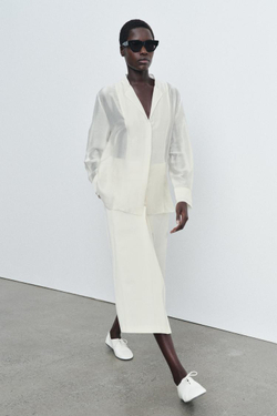 ZARA СТРУЯЩАЯСЯ РУБАШКА ZW COLLECTION, ЖЕЛТОВАТО-БЕЛЫЙ