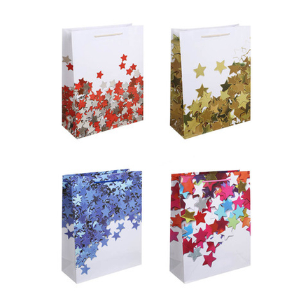 LADECOR Пакет подарочный, бумажный, 26x32x10 см, 4 цвета, звезды