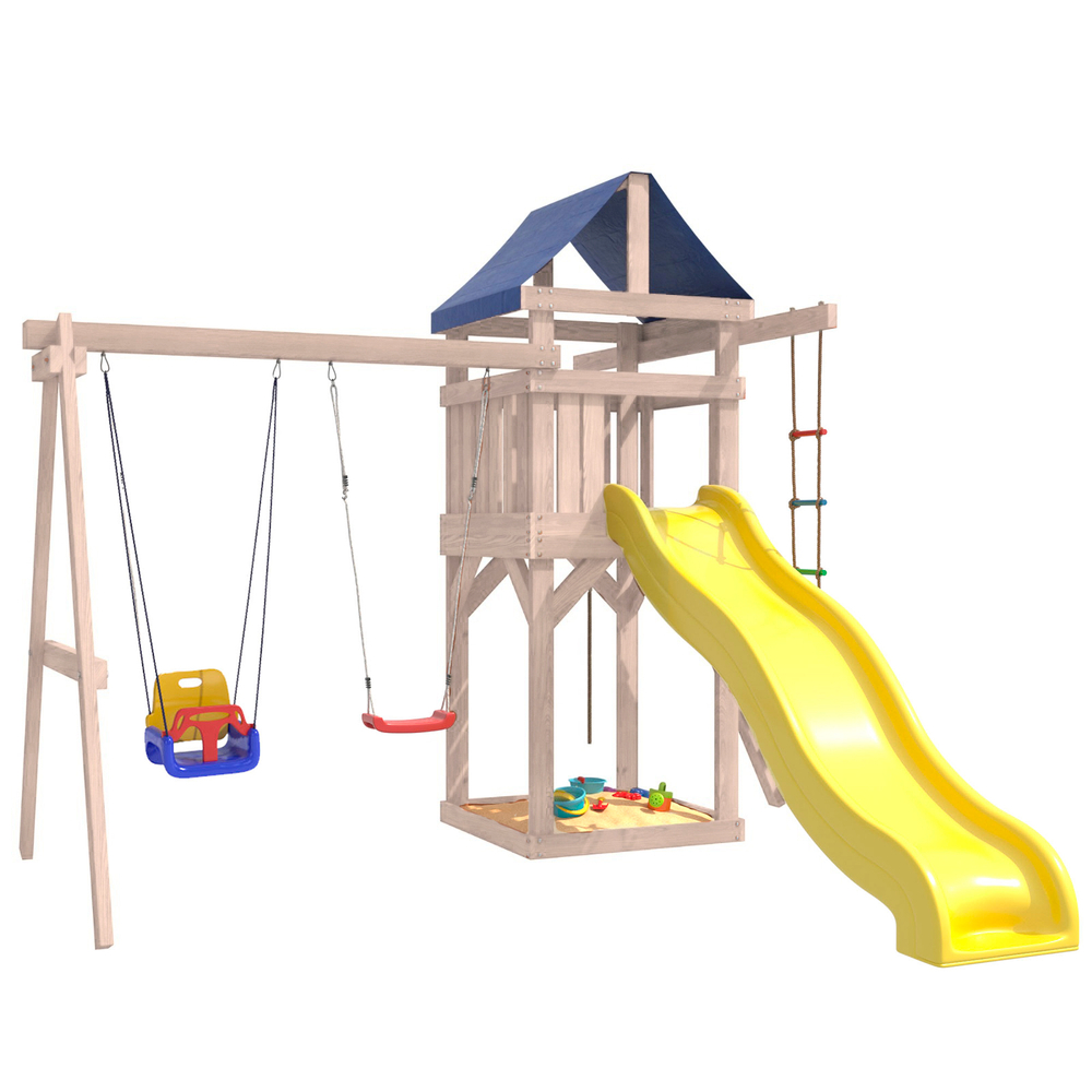 Детская площадка неокрашенная с качелями лодочка и 3 в 1 IgroWoods для улицы и дачи