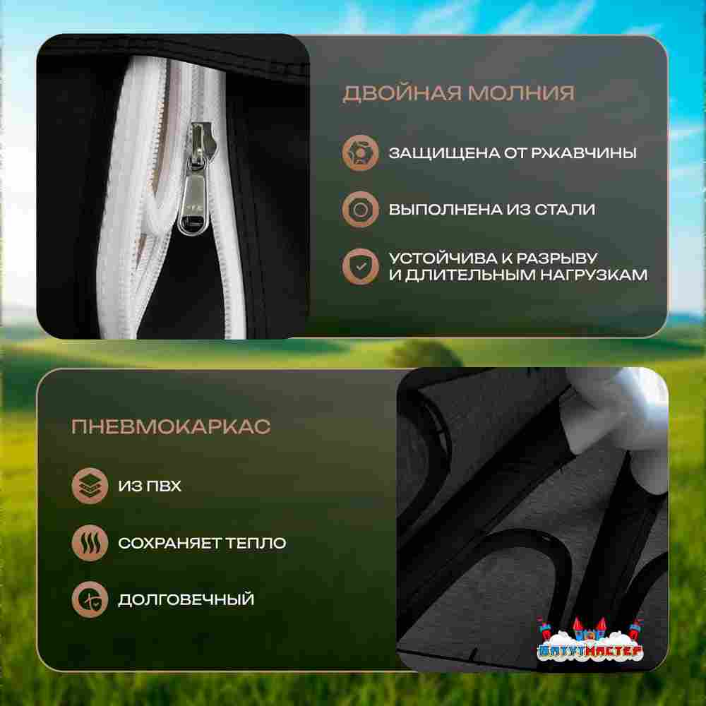 Пневмокаркасная юрта «Гармония» 5×5×2,5 м — для глэмпинга из ПВХ, чёрная