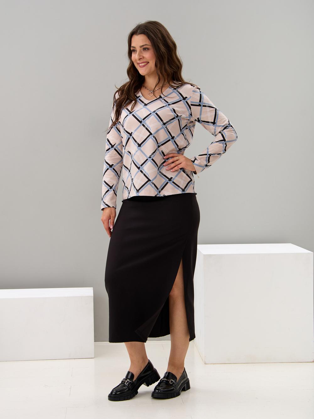 Лонгслив ЛНкл-080/бежевый-линии