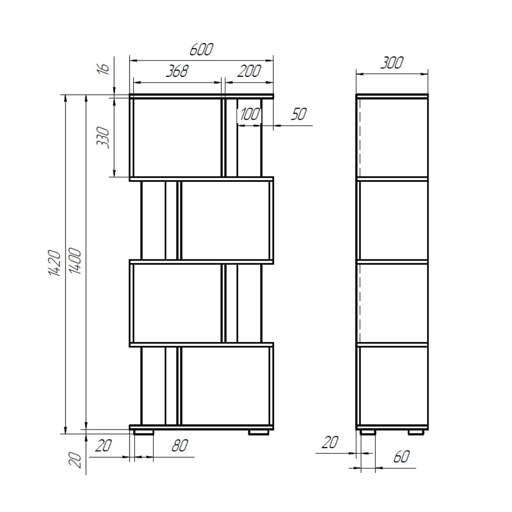 Стеллаж напольный Дален 4 полки 60х30х142 см, серый